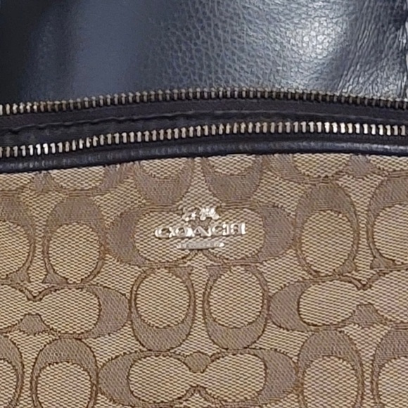 SOLD Coach Shoulder Bag Brown and Tan Signature Leather and Canvas Monogram - Picture 3 of 12